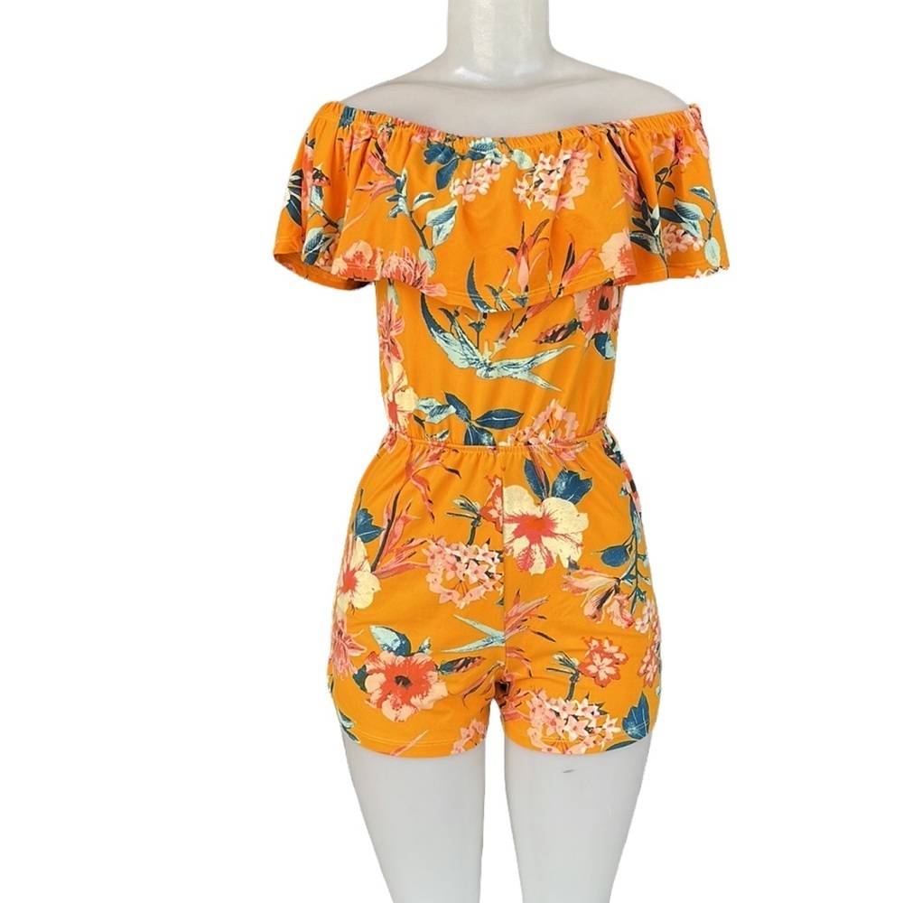 Floral Off-Shoulder Jumpsuit - Orange